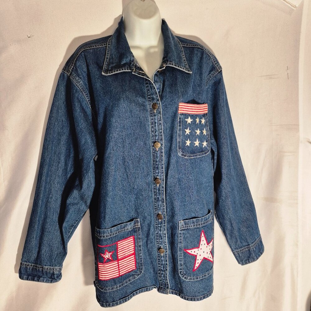 Michelle Louise Vintage Denim Jacket w/ embroidery in size XL